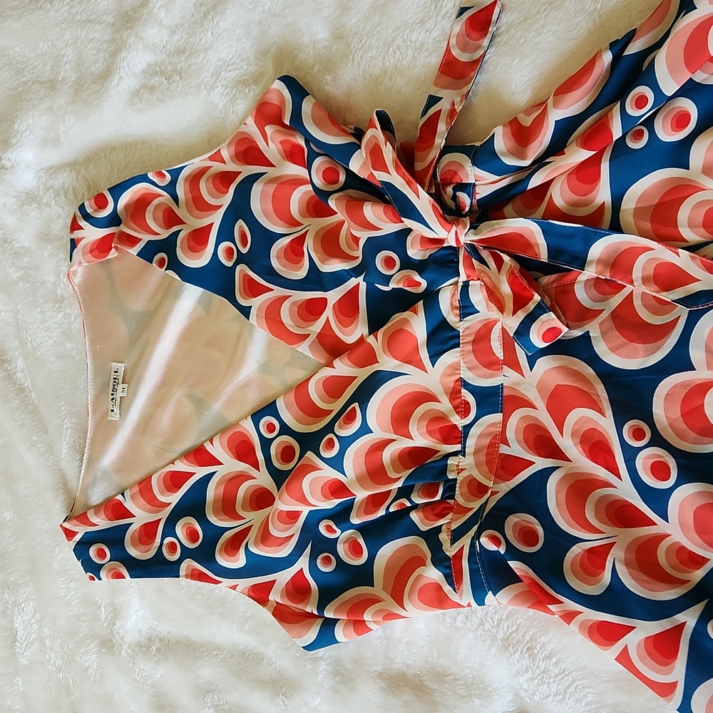 Retro Floral Wrap Dress - Navy and Coral - Picture 3 of 5